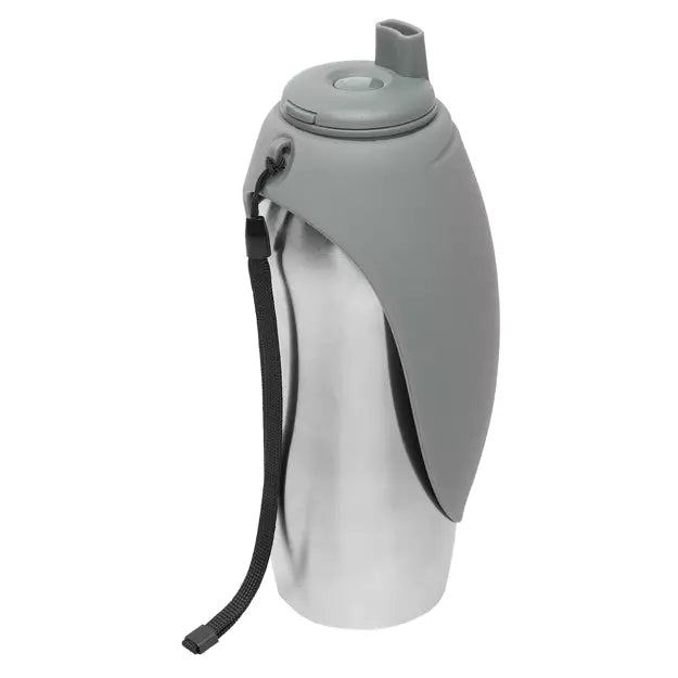 Messy Mutts Stainless Travel Water Bottle with Flip Up Bowl Grey - 700ml