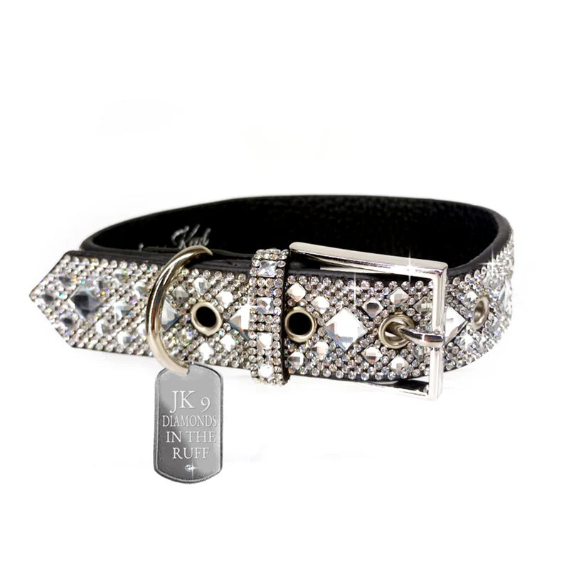 DIAMONDS IN THE RUFF DOG COLLAR SILVER SMALL MEDIUM