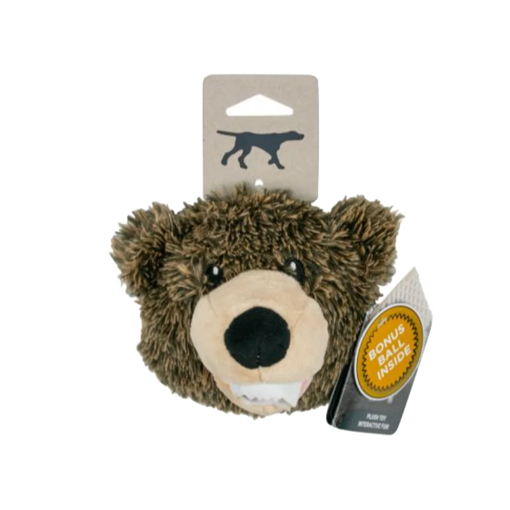 Tall Tails Plush Grizzly Bear 2 in 1 Fetch Squeaker Ball Toy - 4"