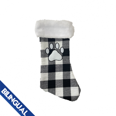 Spot Holiday White & Grey Plaid Pawprint Stocking - Each